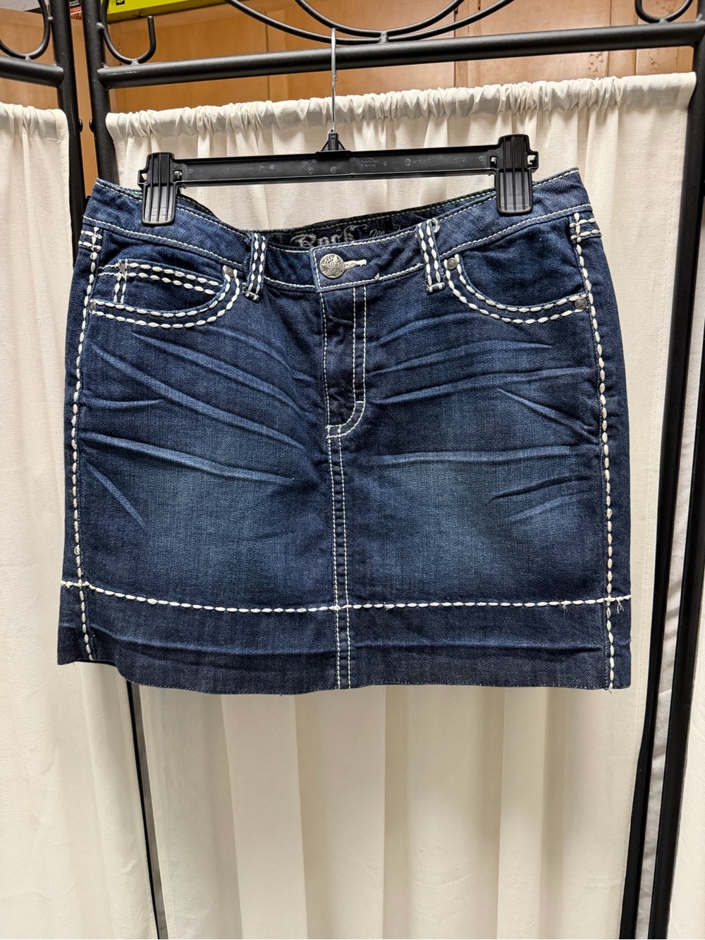 Wrangler Dark Blue Denim Mini Skirt with White Stitching